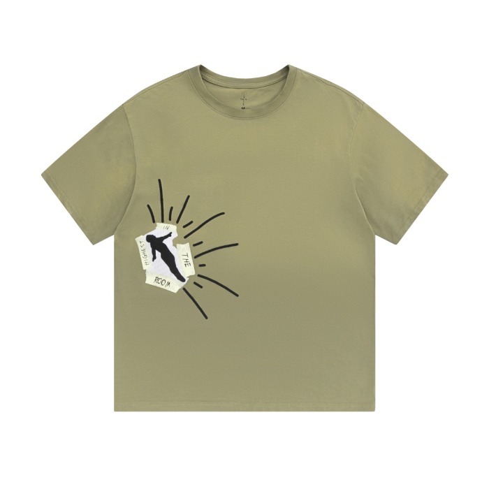 Travis Scott Retro washing to make old fixed dyeing letter printing short sleeves