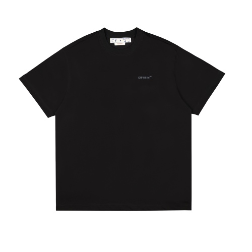 Ow overlapping slash printed short-sleeved black tape T-shirt