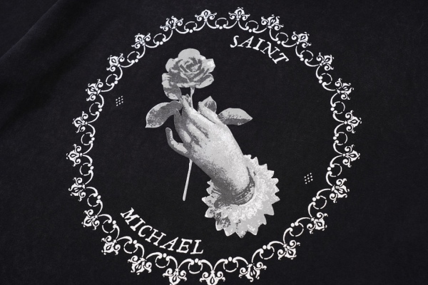 vintag3 hand-held rose and pigeon printed short-sleeved T-shirt