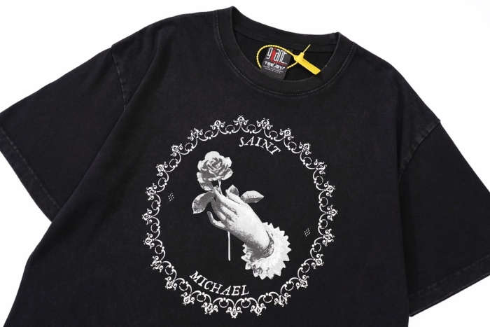 vintag3 hand-held rose and pigeon printed short-sleeved T-shirt