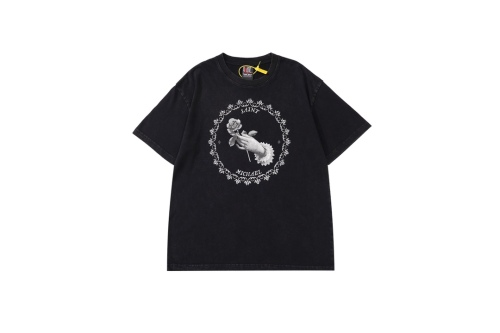 vintag3 hand-held rose and pigeon printed short-sleeved T-shirt