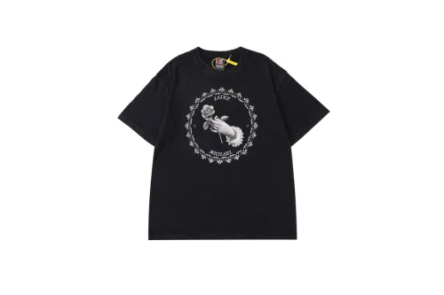 vintag3 hand-held rose and pigeon printed short-sleeved T-shirt