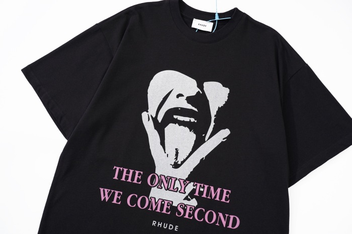 RHUDE Retro Slogan Portrait Print Short Sleeve T-Shirt Black