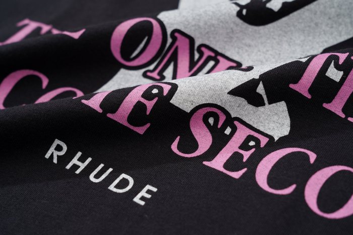 RHUDE Retro Slogan Portrait Print Short Sleeve T-Shirt Black