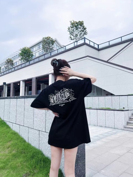 OW embroidery flocking print pattern short sleeve