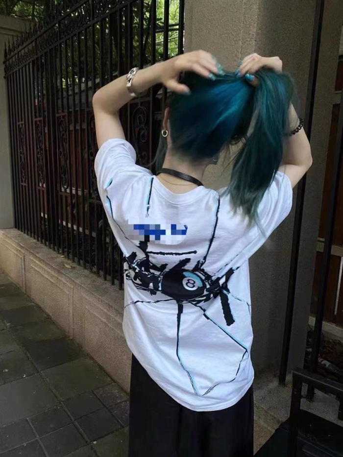 Stucey Splash Black 8 Letter Print Short Sleeve T-Shirt