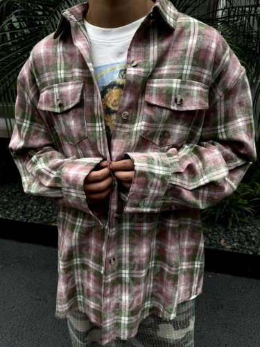 Vintage distressed and mottled DirtyFit worn-look plaid flannel pure cotton Shirt