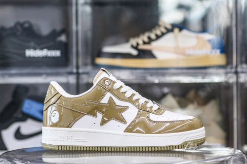 A Bathing Ape Bape Sta Patent Leather White Khaki (2023)