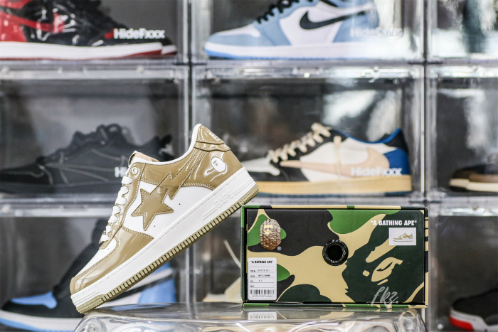 A Bathing Ape Bape Sta Patent Leather White Khaki (2023)