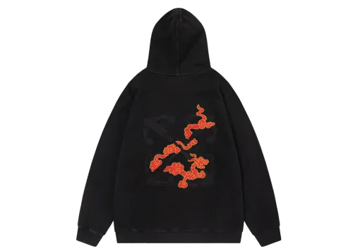Off-White 24SS new embroidered cloud and dragon washed hoodie