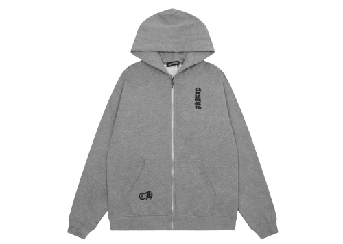 Chrome Hearts gray embroidered and printed heavy-duty zip-up hoodie