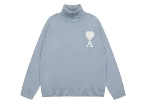 Am1 2024SS classic blue jacquard big heart turtleneck sweater
