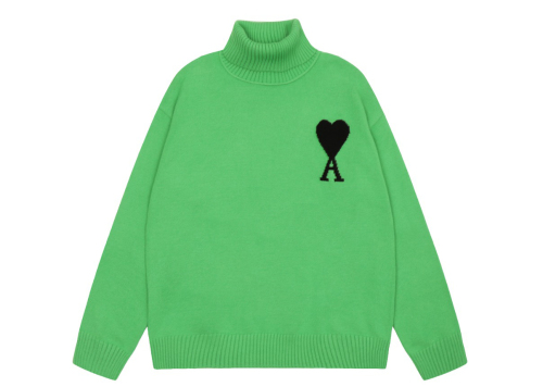 Am1 2024SS classic green jacquard big heart turtleneck sweater