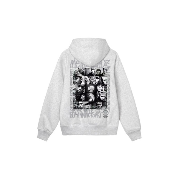 Stu$$y x Metalheadz SS24 collaboration hoodie with chest logo and character graphic print