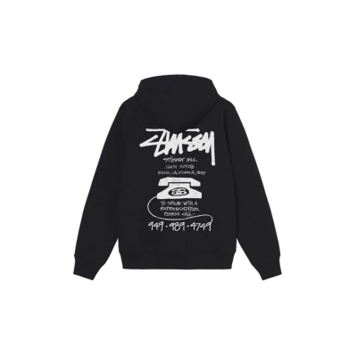 Stu$$y OLD PHONE TEE pigment dyed graphic print hoodie with vintage phone design