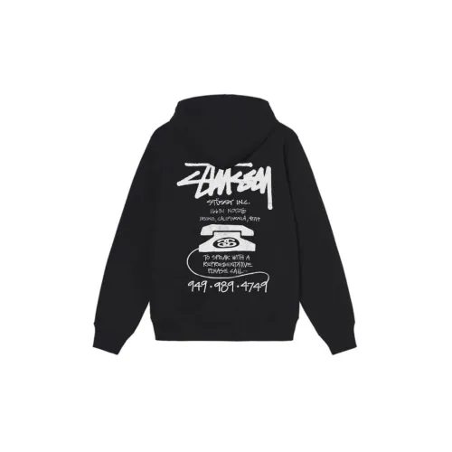 Stu$$y OLD PHONE TEE pigment dyed graphic print hoodie with vintage phone design