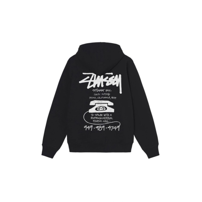 Stu$$y OLD PHONE TEE pigment dyed graphic print hoodie with vintage phone design