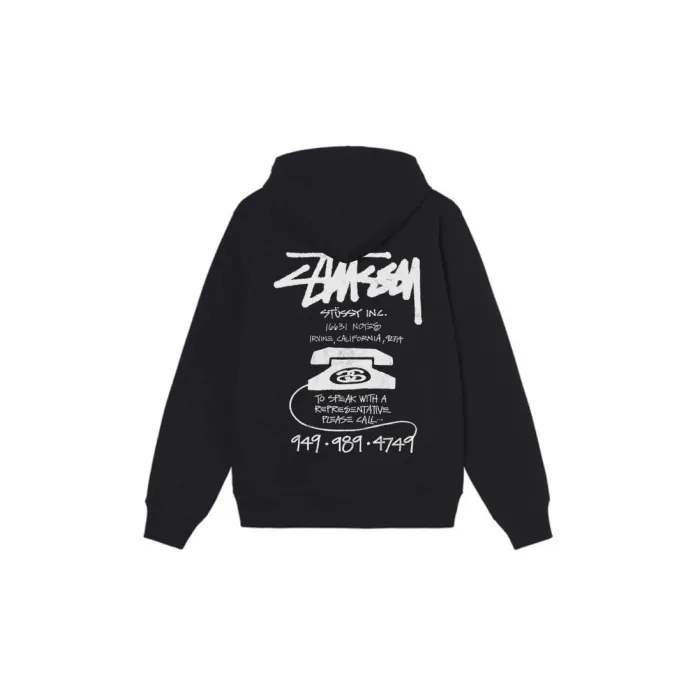 Stu$$y OLD PHONE TEE pigment dyed graphic print hoodie with vintage phone design