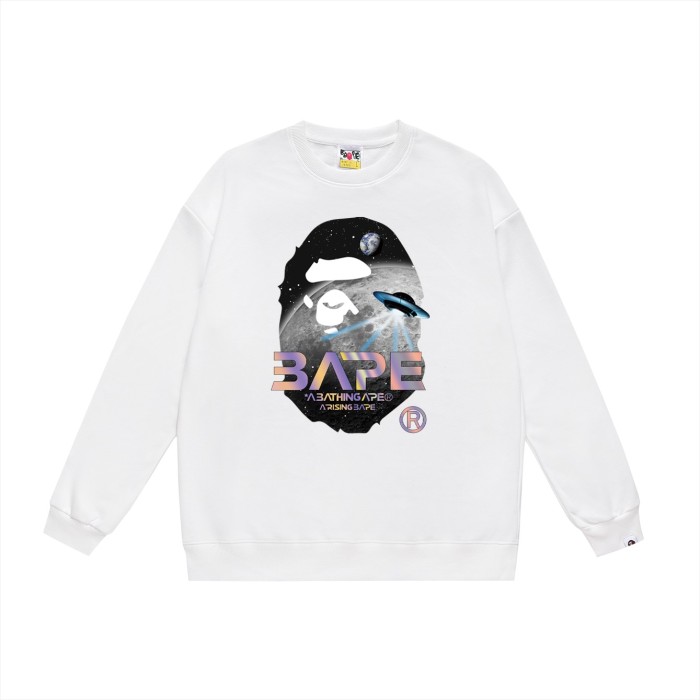 BAPE Mid-Autumn Moon and UFO Ape Head holographic logo graphic crewneck sweatshirt