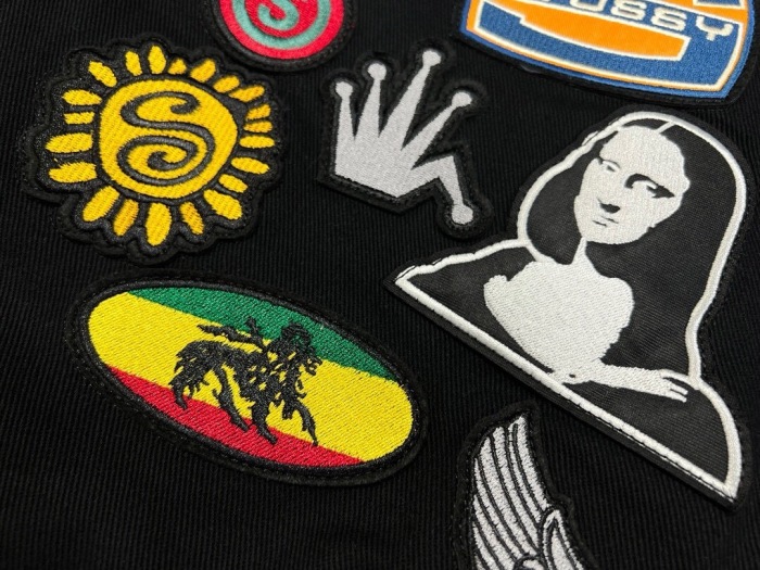 Stussy appliqué graphic print single-breasted logo stand-collar varsity jacket