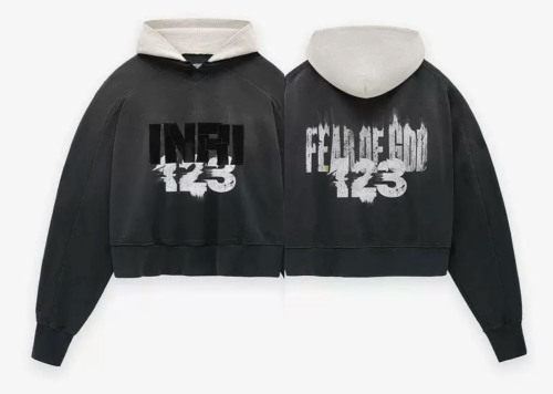 FOG collaboration **RRR123** color-blocked **INRI** print hoodie, a super popular vintage-style pullover on Instagram.