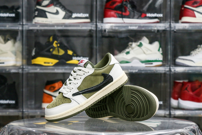 Travis Scott x Jordan 1 Retro Low  'Reverse Olive / Medium Olive' Kid（A1）