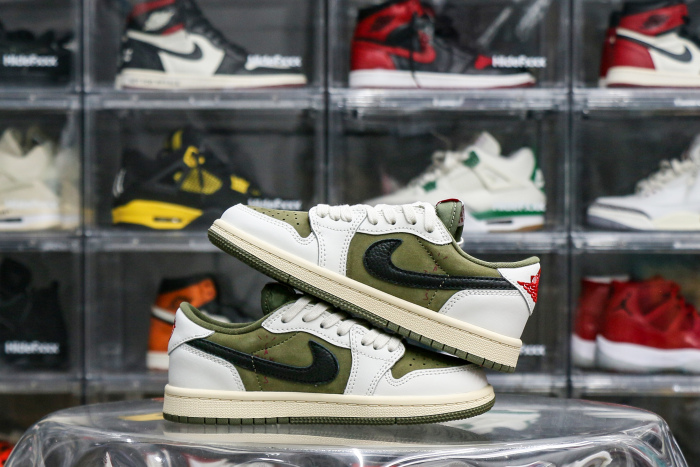 Travis Scott x Jordan 1 Retro Low  'Reverse Olive / Medium Olive' Kid（A1）