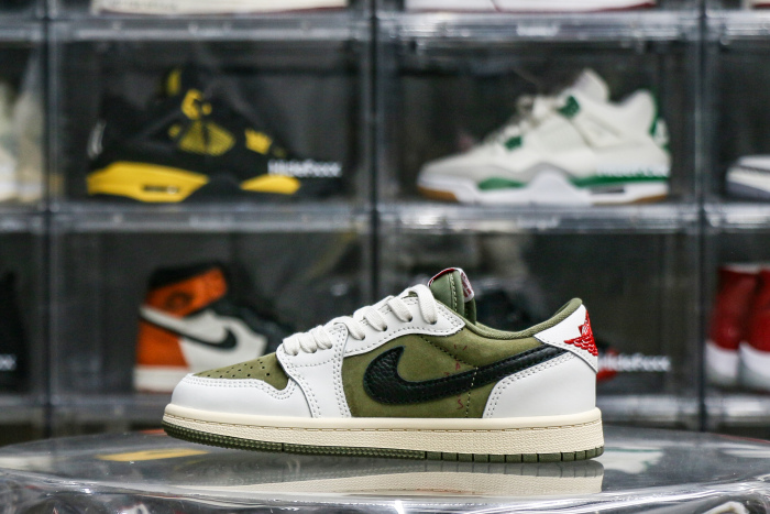 Travis Scott x Jordan 1 Retro Low  'Reverse Olive / Medium Olive' Kid（A1）