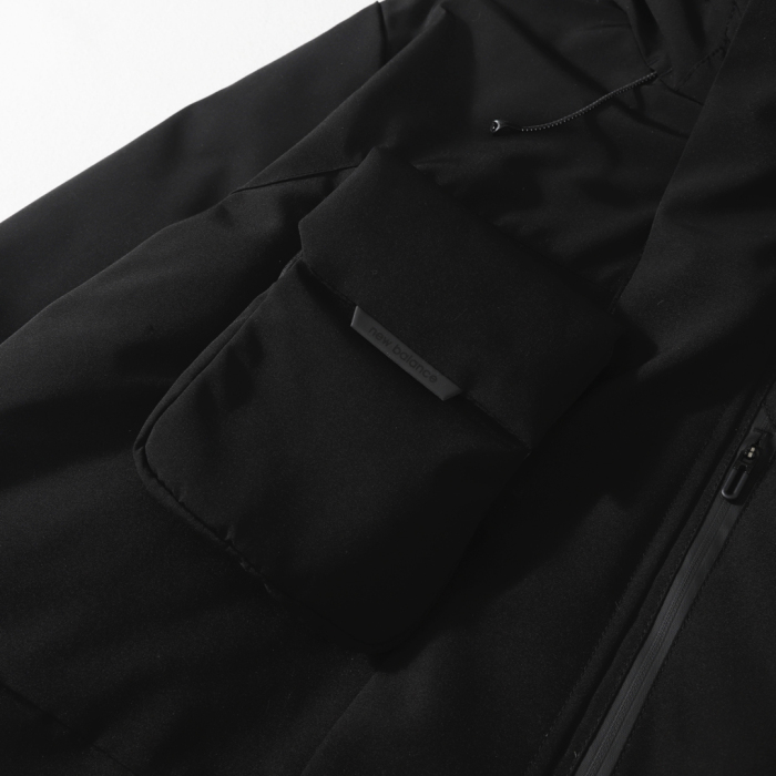 New Balance Solid-color Fur-trimmed Mid-length Hooded Down Jacket