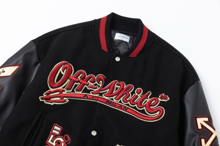 Off-White Embroidered Patchwork Leather Jacket