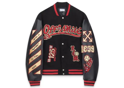 Off-White Embroidered Patchwork Leather Jacket