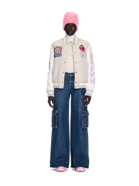 Off-White Embroidered Patchwork Leather White Jacket