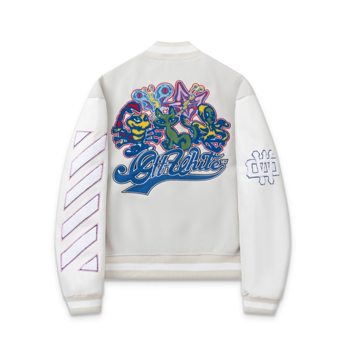 Off-White Embroidered Patchwork Leather White Jacket