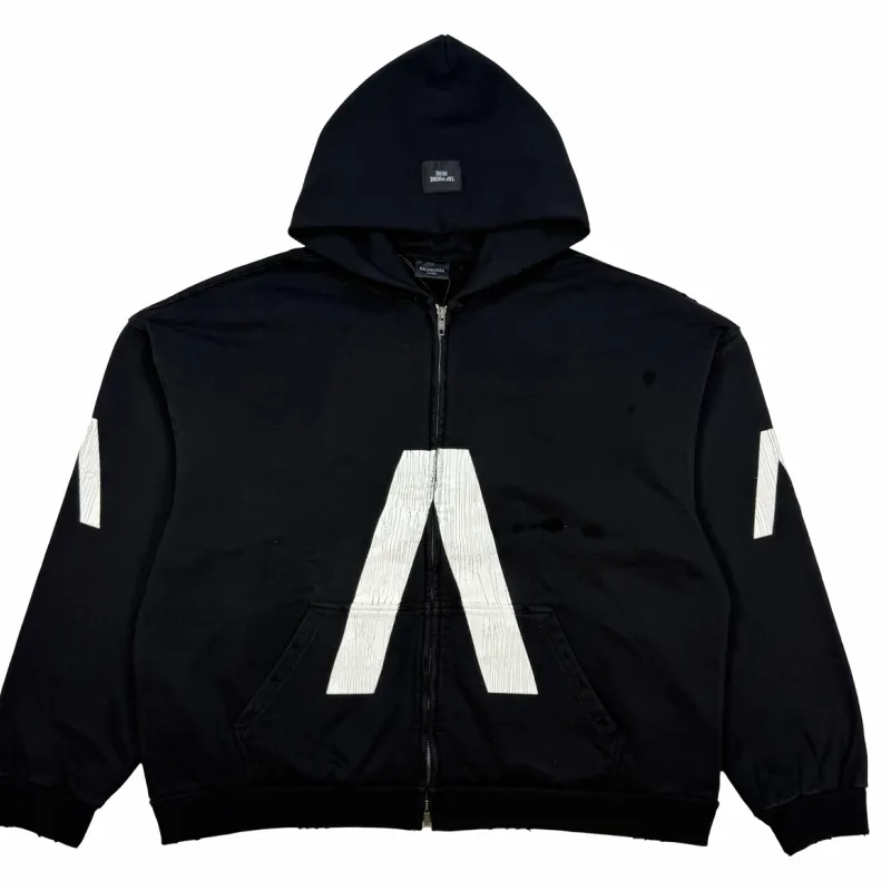 Balanciag@ Cracked Print Zipper Hoodie