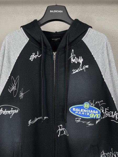 Balanciag@ Signature Print Hand-Painted Graffiti Cardigan Hoodie FW26