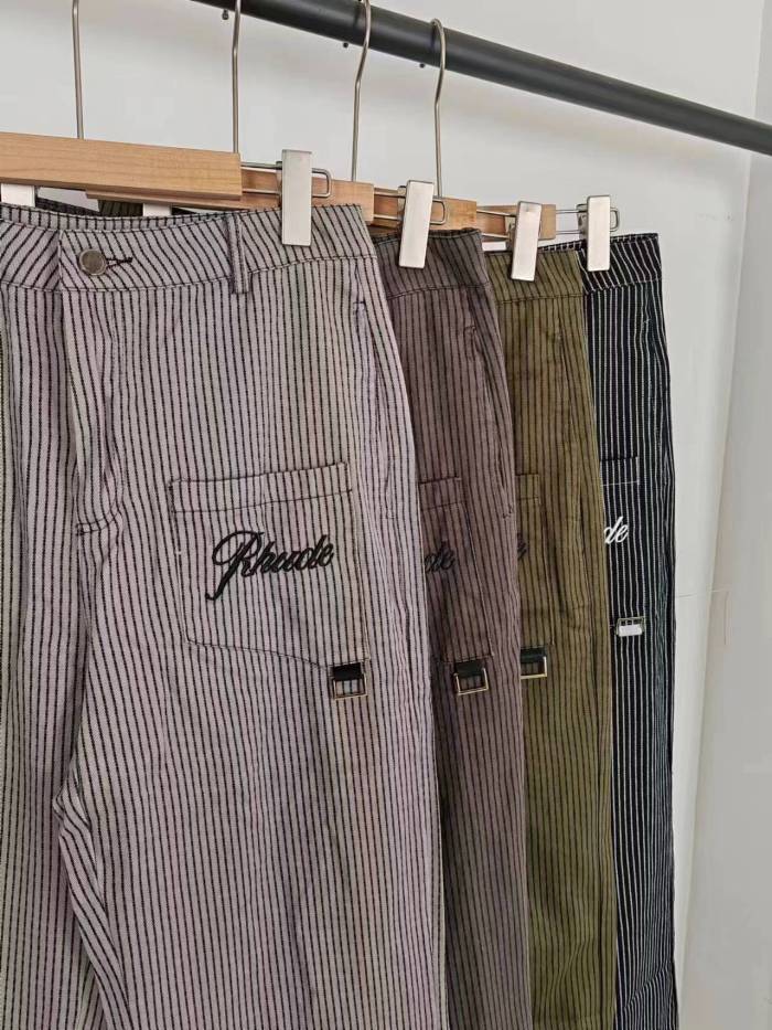 RHUDE Classic Striped Cargo Pants with Embroidered Letter Logo