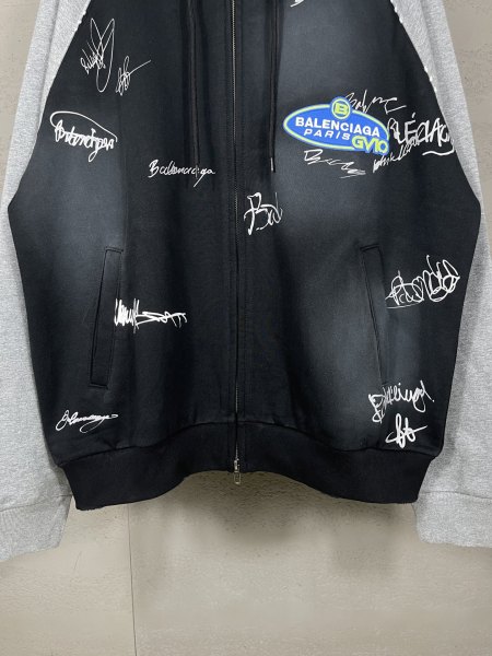 Balanciag@ Signature Print Hand-Painted Graffiti Cardigan Hoodie FW26