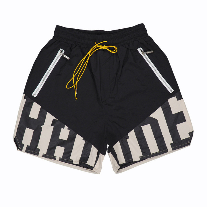 RHUDE Drawstring Elastic Casual Shorts – Unisex Color-Block High-Street Beach Sports Shorts