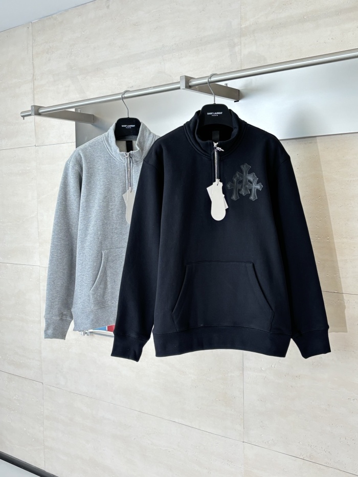 Chrome Hearts Scroll Script Cross Faux-Leather Cross Half-Zip Hoodie
