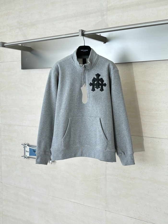 Chrome Hearts Scroll Script Cross Faux-Leather Cross Half-Zip Hoodie