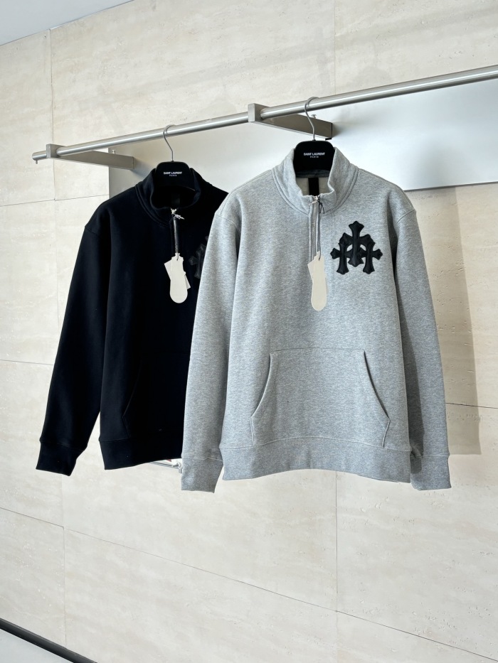 Chrome Hearts Scroll Script Cross Faux-Leather Cross Half-Zip Hoodie