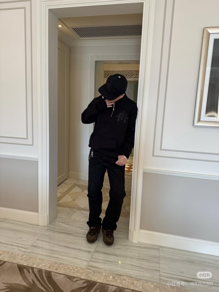 Chrome Hearts Scroll Script Cross Faux-Leather Cross Half-Zip Hoodie