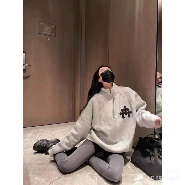 Chrome Hearts Scroll Script Cross Faux-Leather Cross Half-Zip Hoodie