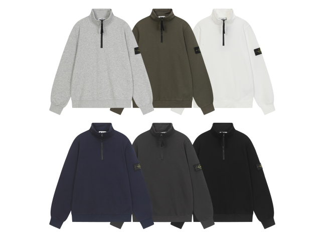 Stone Island Badge Logo Half-Zip Pullover Sweatshirt
