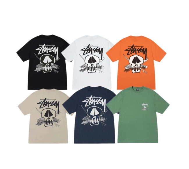 Stussy Letter & Skull Print Casual Crew Neck T‑shirt