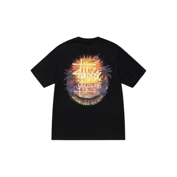 Stussy SS24 Palm Tree Sunset Print Crew Neck T-shirt