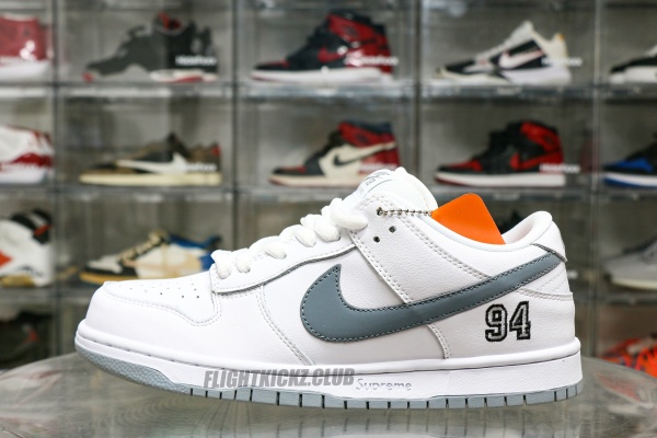 Nike SB Dunk Low Supreme 94 White Metallic Silver