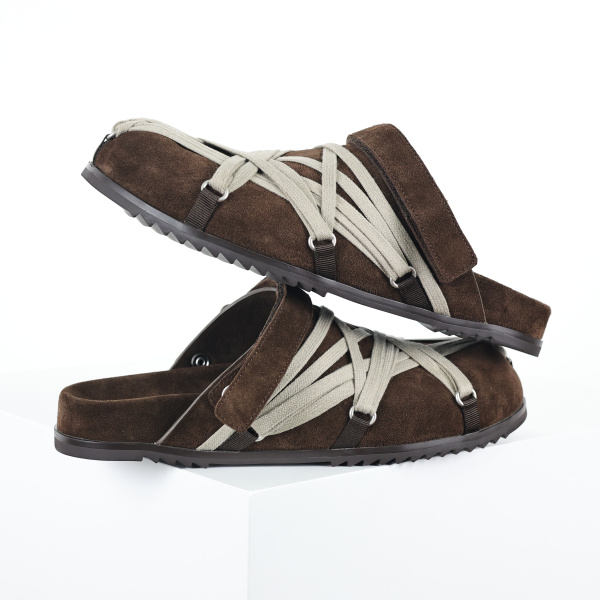 R!ck Owens Concordians Megalace Suede Leather Mule Granola