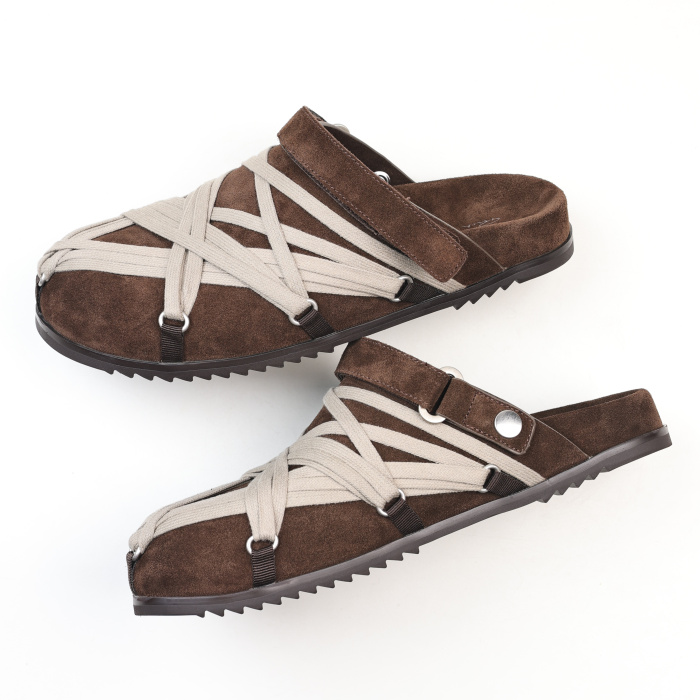 R!ck Owens Concordians Megalace Suede Leather Mule Granola