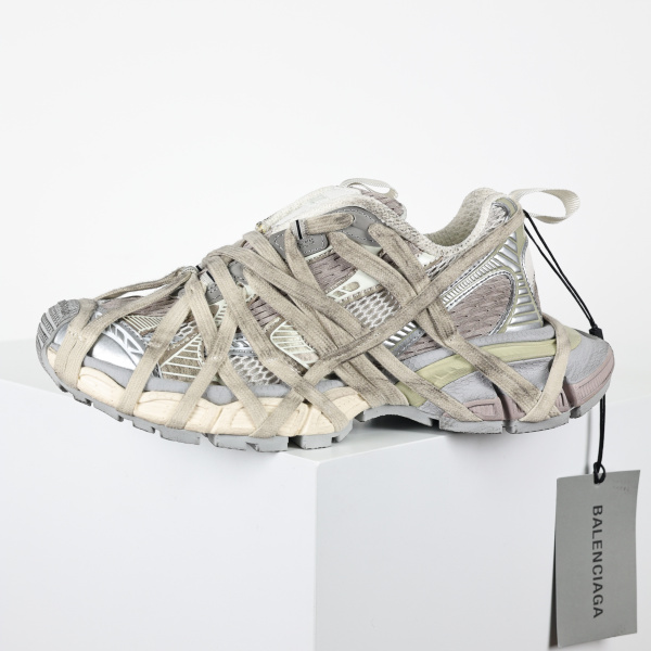 Balenciaga Gray & Off-White 3XL Fishnet Sneakers